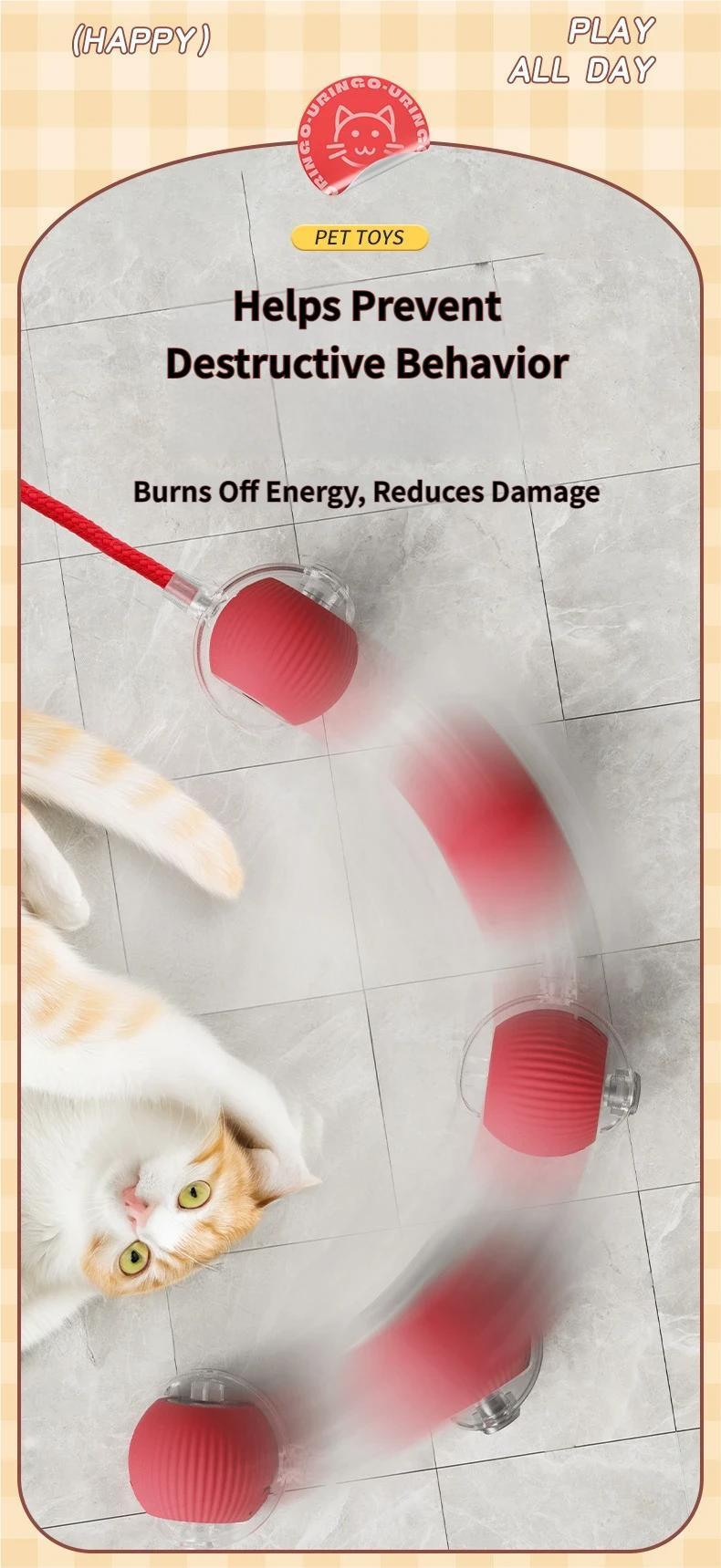 Interactive Cat Toy Ball, Automatic Rolling Pet Toy with Tail, Smart Obstacle Avoidance Cat Toy, Rechargeable Kitten & Small Dog Toy, Keeps Cats Busy, Indoor Self Play, Bite Resistant Silicone, Quiet and Easy to Clean