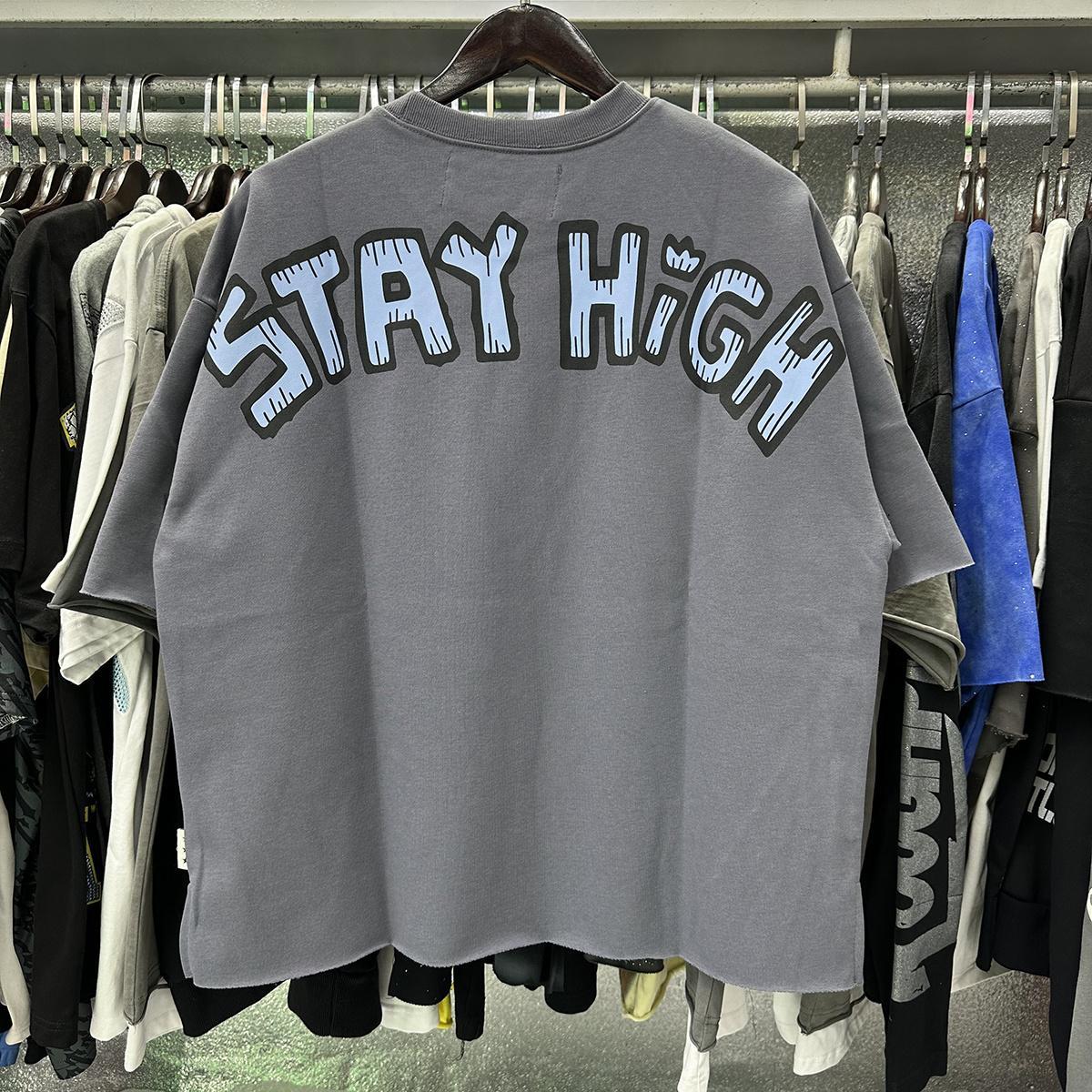 Stay High Graphic Terry Cropped T-Shirt, Unisex Crew Neck Oversized Baggy Cotton Tee, 2026 New Style BKYS Hip-Hop Retro Streetwear, High-Quality Real Photo Vintage Casual Summer Top for Men Women
