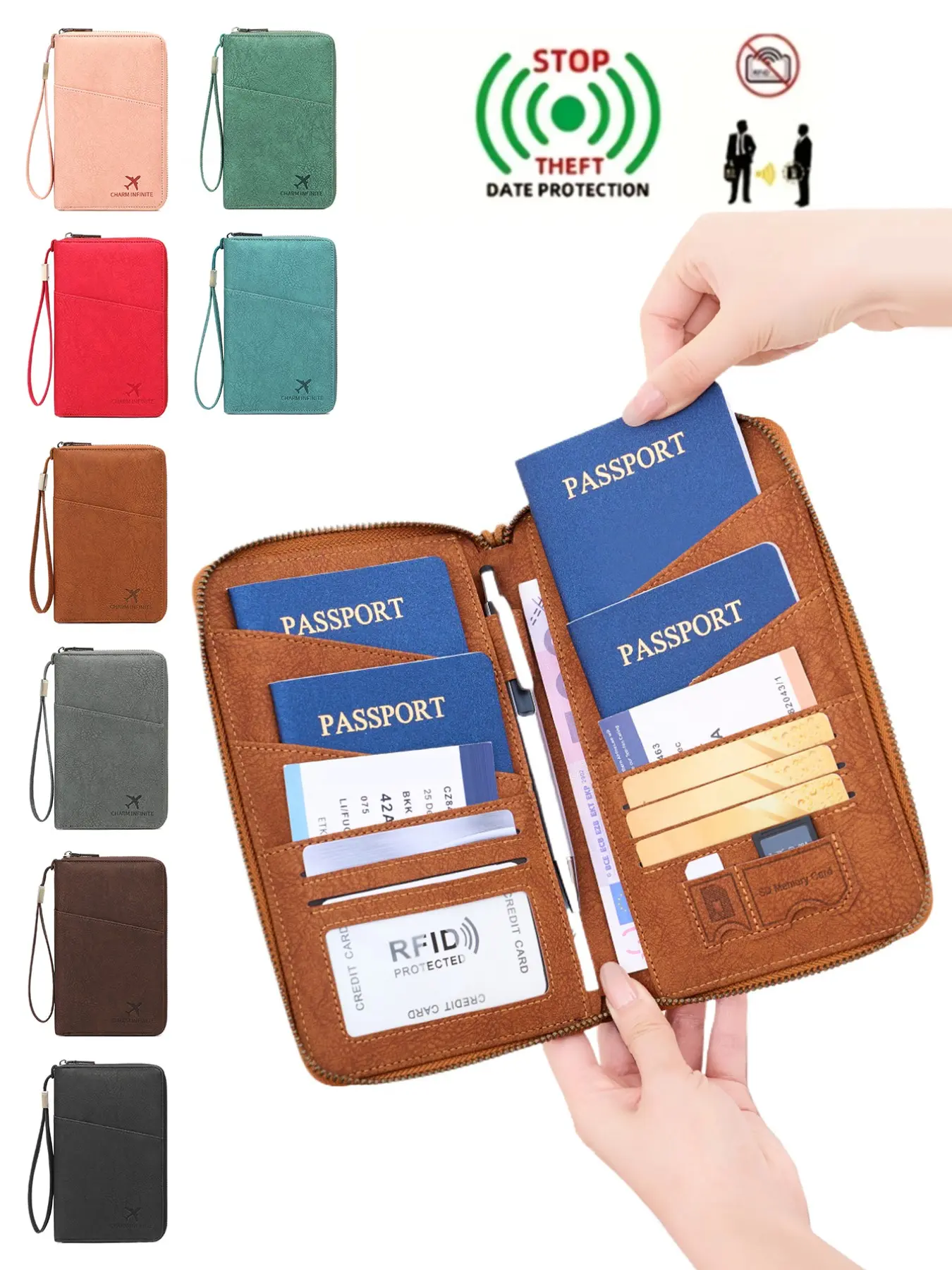Family Travel Document Organizer, RFID Blocking Passport Holder with Multiple Card Slots, Zipper Wallet Secure Zip Closure to Store All Travel Documents, Compact Design Ideal for Trips & Travel