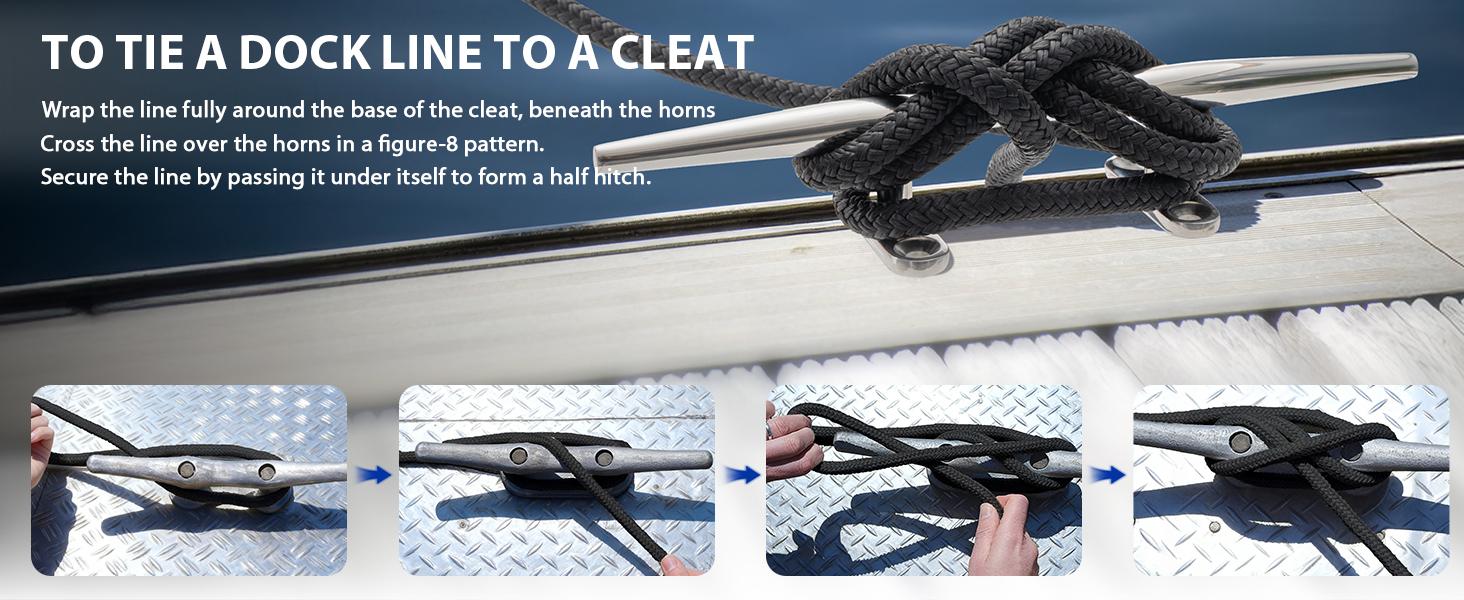 Boat Dock Lines Marine Rope - 3/8" x 15ft with Pre-Spliced 12" Loop Double Braided Nylon Ropes Bumper Tie Mooring Line for Boats Docking Pontoon Boating Accessories - 4 Pack