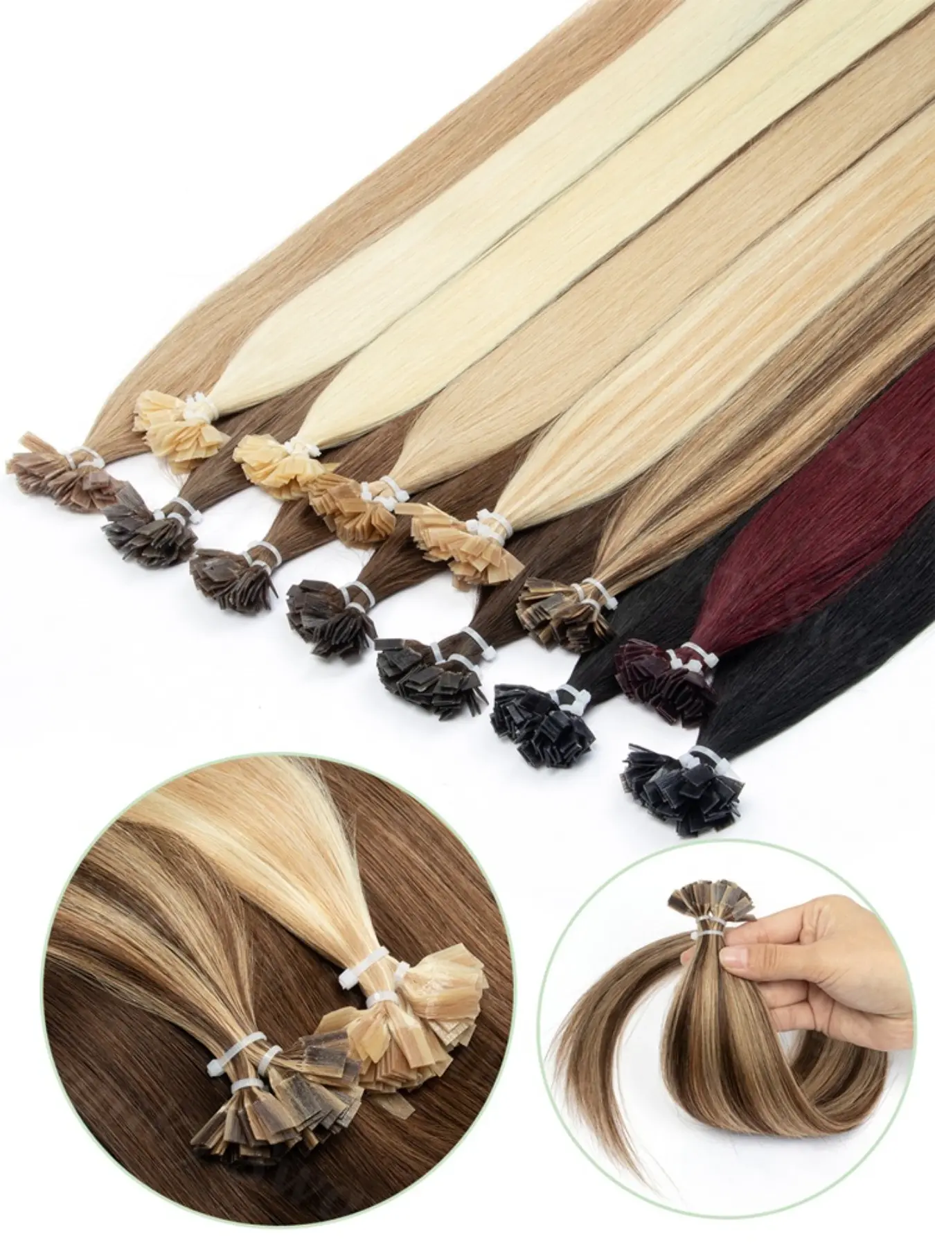 50pcs 30g/pack Flat Tip Human Hair Extensions Hair Weave Extensions Real Human Hair 12-20 Inches Natural Straight Machine Remy Hair High-Quality Hairpiece for Women