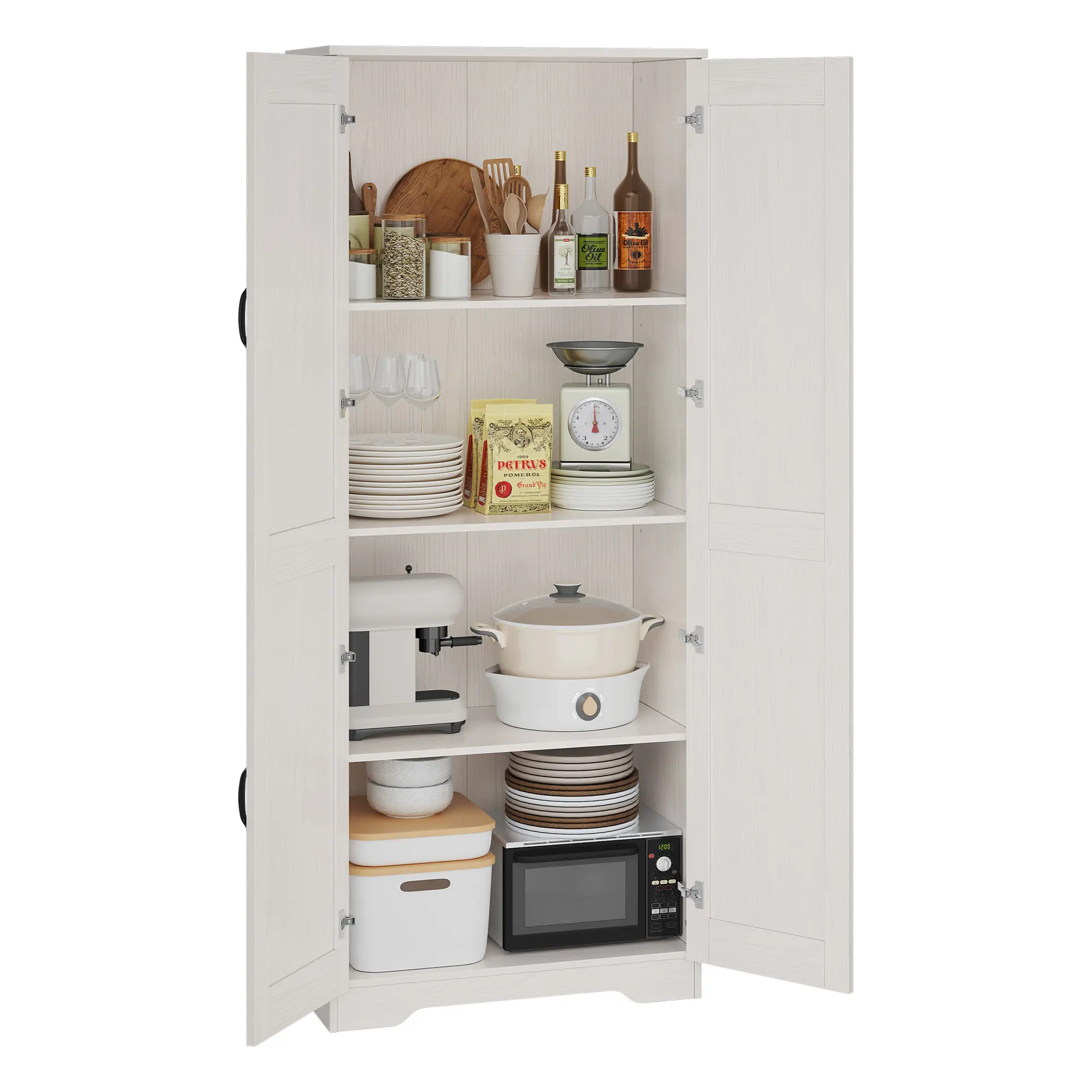 60" Tall Freestanding Pantry Cabinet – Modern Storage Cupboard with Adjustable Shelves & Double Doors, Space-Saving for Kitchen, Living Room, Bathroom – White or Black Options