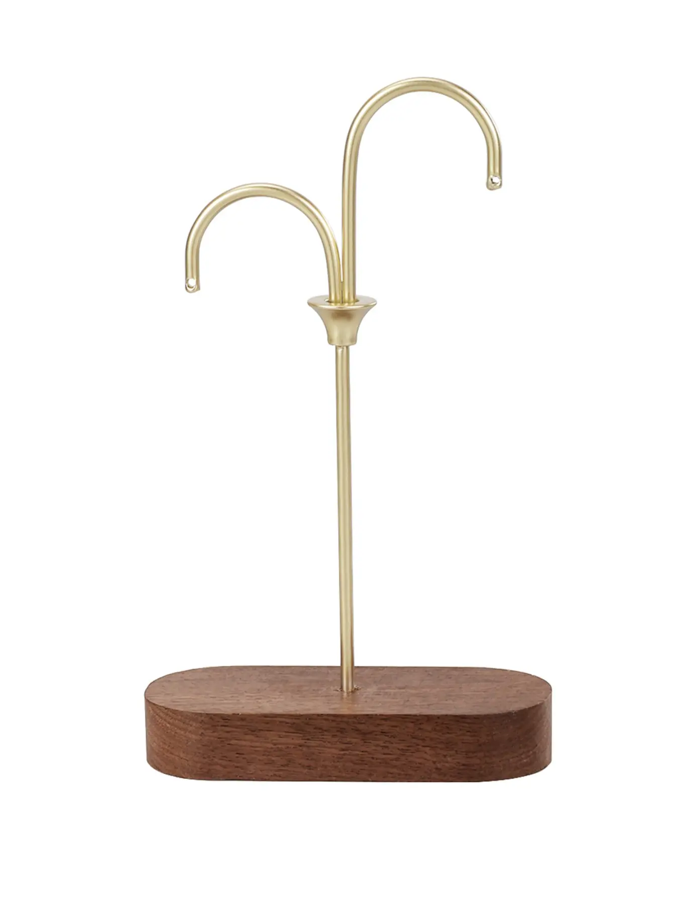 Double Hook Earring Display Stand, Solid Wood Base, Long Dangle Earring Holder, Vintage Metal Earring Rack, Jewelry Photography Prop