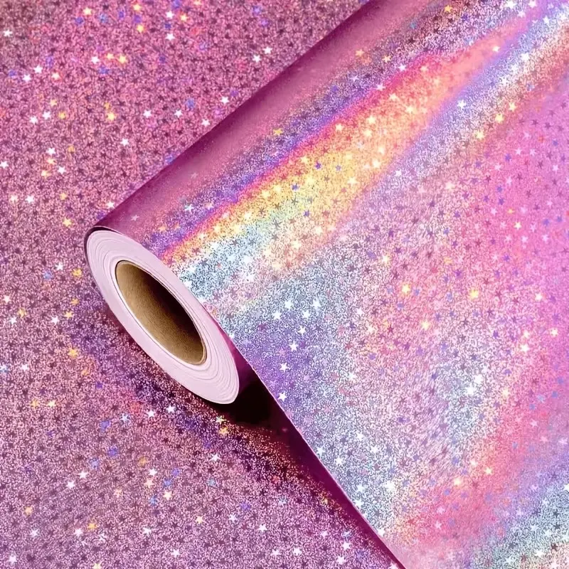 Gradient Holographic Star Glitter Paper, 16.93x118.11 Inches, Shiny Craft Decorative Paper, Ideal for Art, Holiday Gift Wrapping, Waterproof