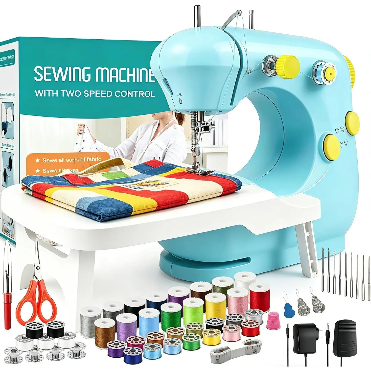 Sewing Machine for Beginners, Electric Mini Sewing Machine for Mending & DIY Crafts,  Speed Small Portable Sewing Machine with Full Sewing Kits, Foot Pedal & Extension Table,  for &Adults