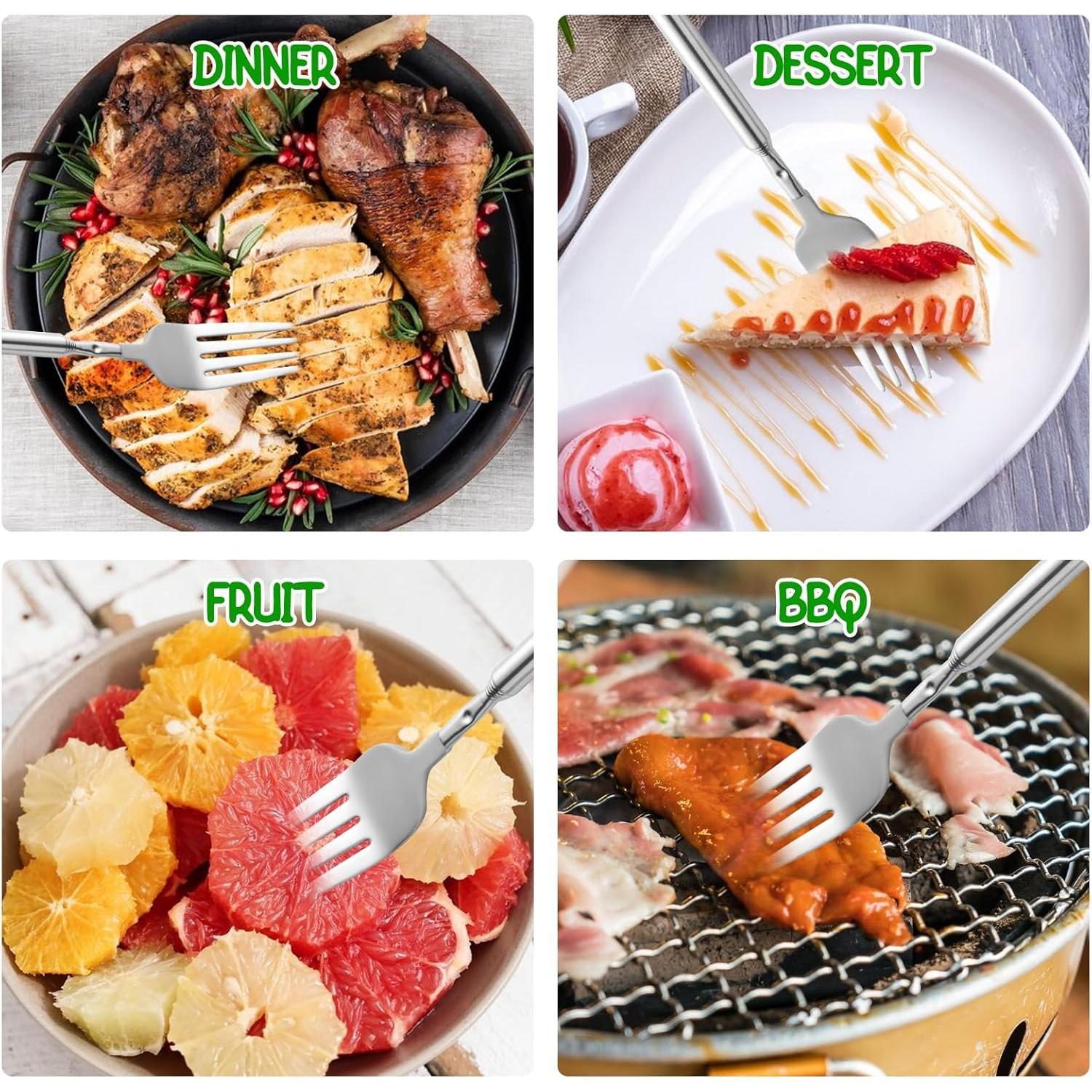 ?3 PCS?Extendable Fork for Jokes, Expandable Forks, Extended/Extending/Extend, Extension from 8.7" to 25.4" Long, Stainless Steel Telescopic/Telescoping/Retractable Dinner Fork.