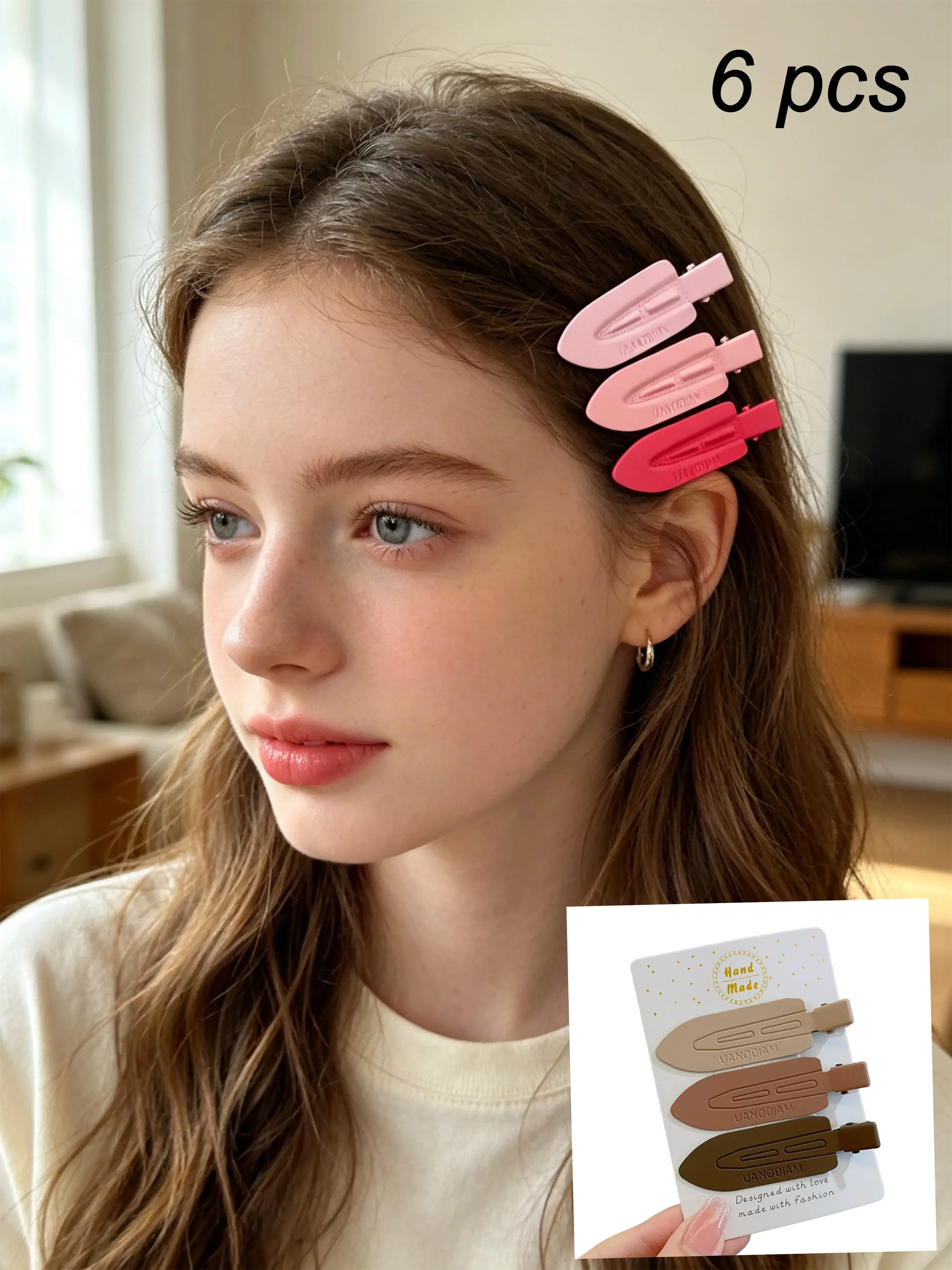 6pcs No Crease Hair Clips, Cute Plain Style, Nude Roller Clips for Hair Styling, Heatless Curl Clips, Curling Clips, All-Day Hold, Essential Hair Accessories
