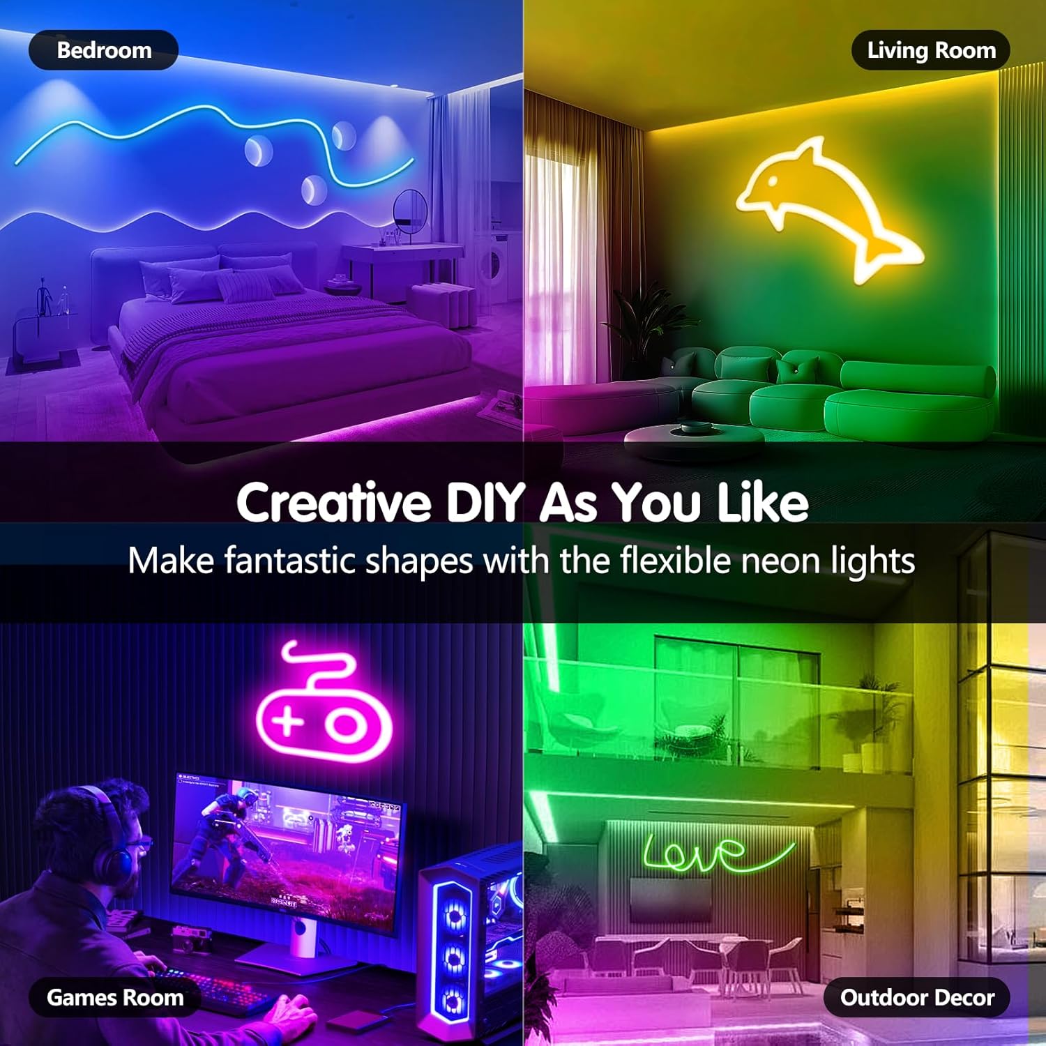 RGB LED Strip Light, 16.4ft Waterproof LED Light Strip with Remote Control & APP Control, Decorative Light for Bedroom, Living Room, Party, Festival