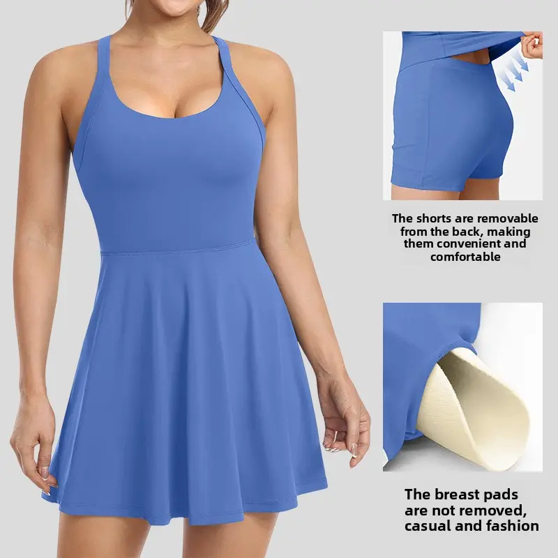 woman yoga exercise fit sport jumpsuit long sleeve top casual qinsen fashion sporty home commute wear comfy sleeveless skinny romper, Built-In Shorts tennis ruffle side slit quick-dry fitness high waist butt lifter, Ath dress cami