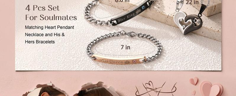 4Pcs Matching Heart Necklace And Bracelet Set for Couples Daily Wear Jewelry Set with Symbolic Pendants Coordinated Design for Men Women