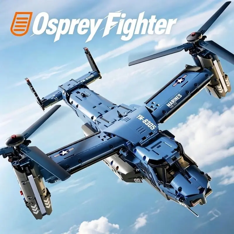 Cjc Military V-22 Helicopter Building Kit, 1486 Pieces Stem Gift, DIY Assembly Model Toy, Educational Construction Set for Kids