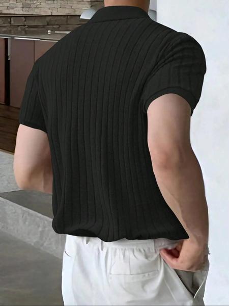 Men's Muscle V Neck Polo Shirts Slim Fit Short Sleeve Golf T-Shirts Ribbed Knit Soft Tees, Men'S Clothing, Men'S Tops, Comfortable And Trendy Design, Suitable For Daily Travel