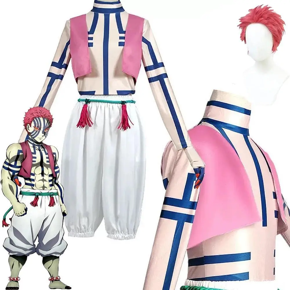 Akaza Cosplay Costume Anime Demon Slayer Kimetsu No Yaiba Akaza Cosplay Clothes Wig Uniform Halloween Costumes for Men Women