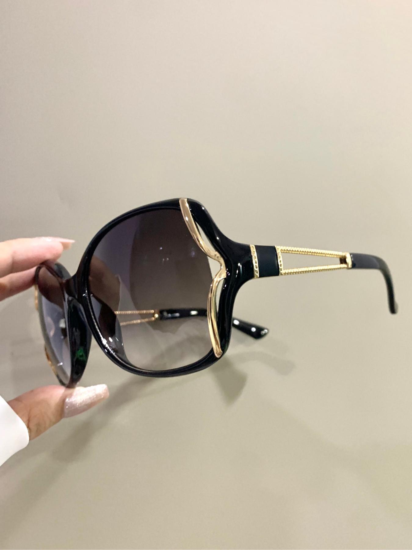 Women's Fashion Trendy Elegant Large Frame Glasses, Hollow Frame Legs, Casual Style, All Season Wear, PC Lens, Perfect for Vacation