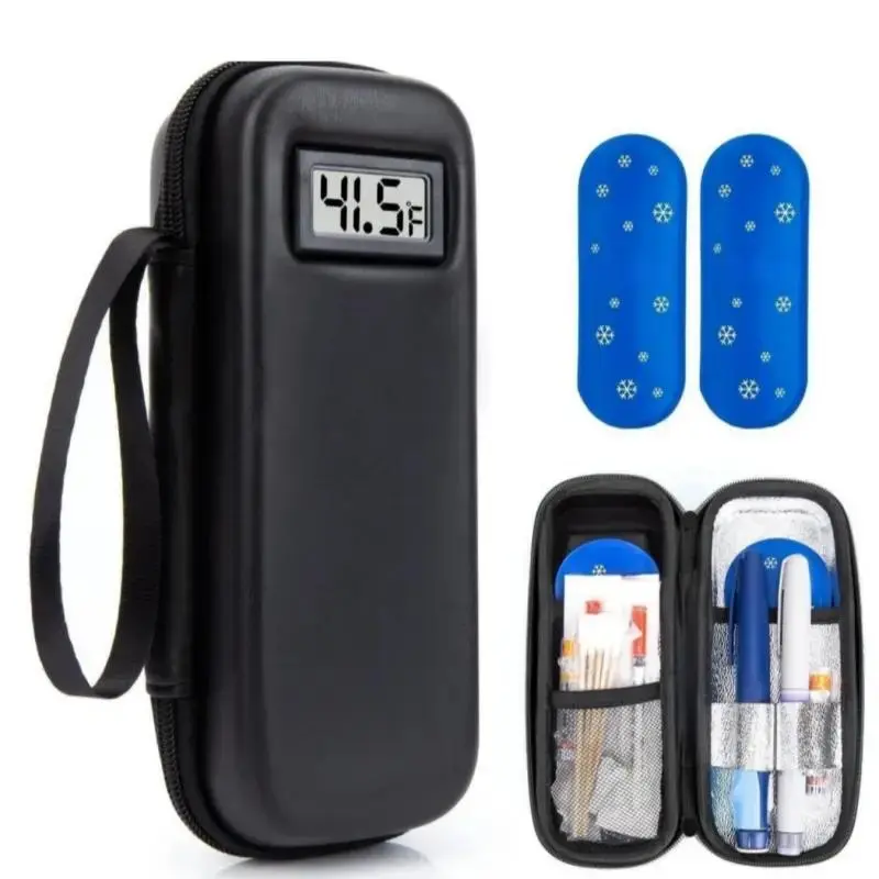 Insulin Cooler Travel Case, Portable Temperature Display Medicine Travel Cooler, travel essentialsDiabetes Case with 2 Reusable Ice Packs TSA Approved for Diabetic Supplies