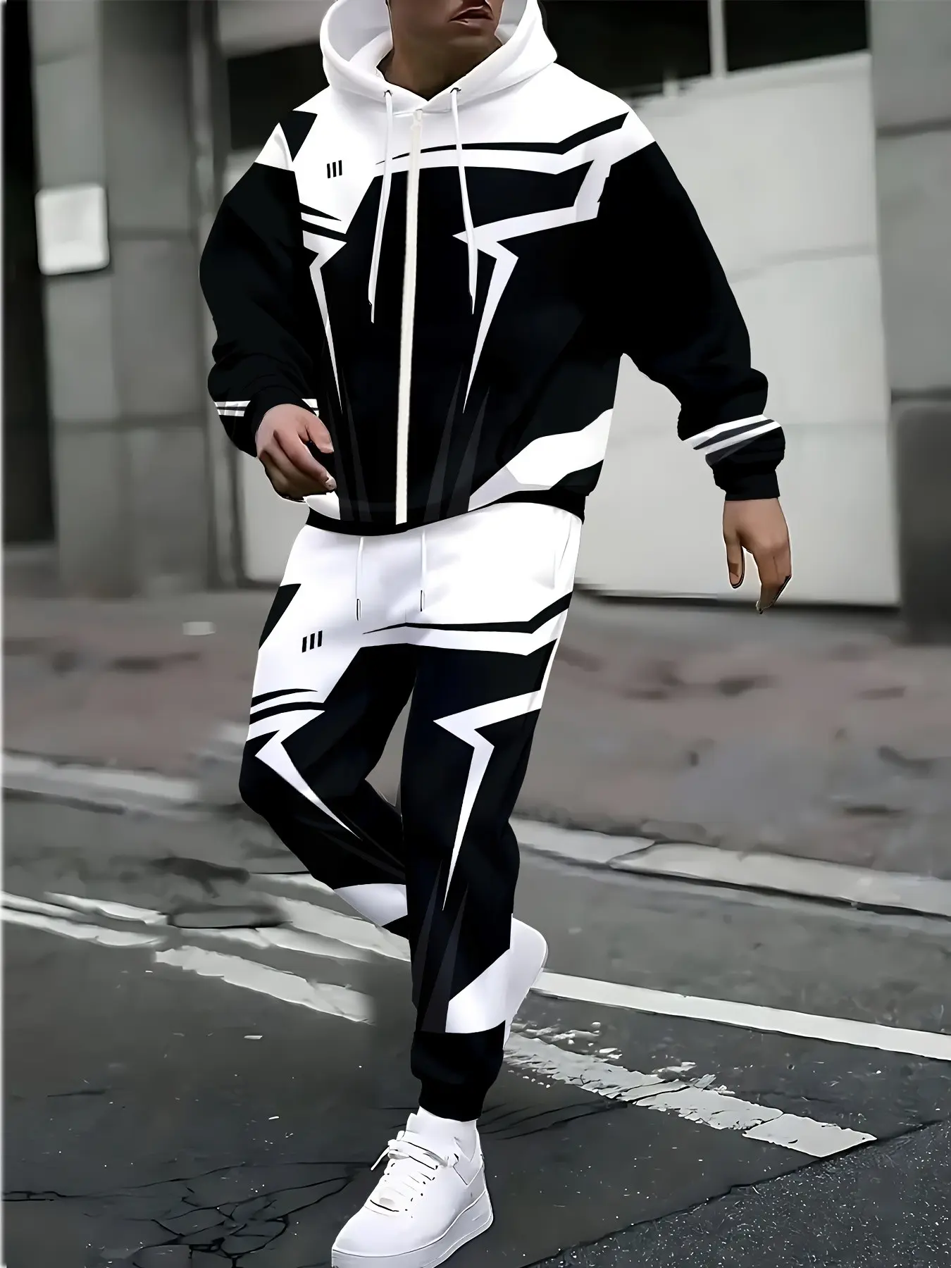 Men's Casual Sporty 3D Print Set, Matching Tracksuits, Hooded Sweatshirt and Pants, Streetwear Style, Loose Fit, Ideal for Daily Wear and Outdoor Activities