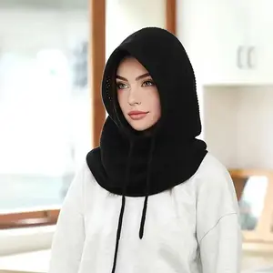 Soft Thick Knitted Balaclava Hat, Outdoor Cold Weather Hooded Scarf, Warm Neck Gaiter, Ear Warmer, Elastic Ski Mask, Fall Winter