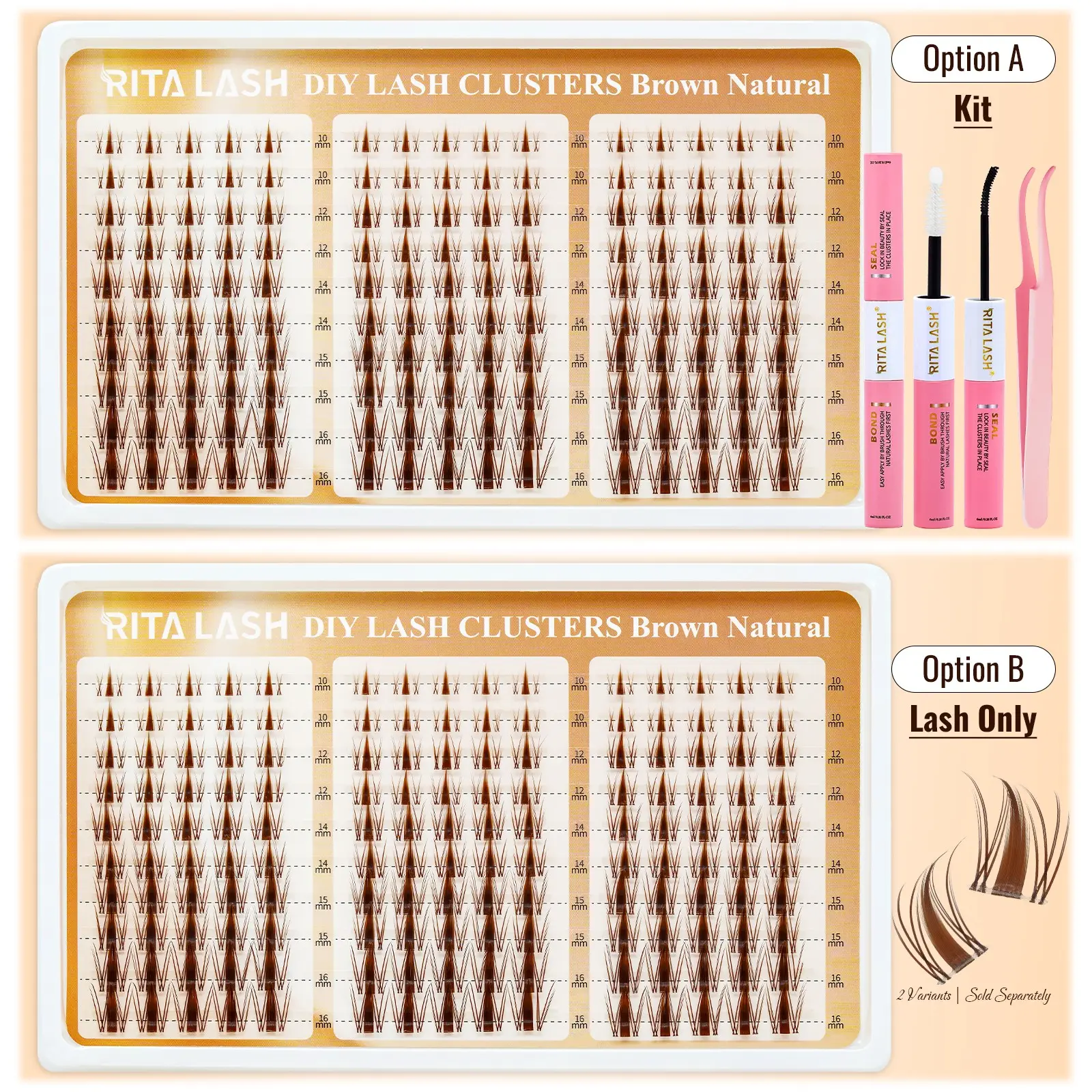 Brown Viva | RITALASH 150pcs Brown Lash Clusters Manga Eyelash Extensions Eyelashes Extension Set 10-16MIX Spiky Cluster Lashes Fairy Individual Lashes Anime D Curly Eyelashes DIY Volume Eyelashes DIY at Home Kit with Bond&Seal and Tweezers