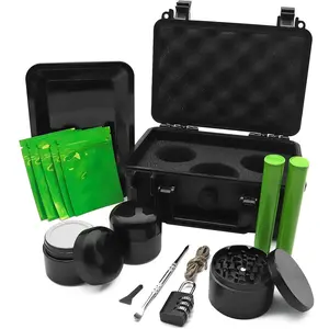 Smell Proof Storage Box - ABS Plastic Storage Container with Lock - Portable Waterproof Box - Black Padded Storage Box - 14 Piece Accessories Kit Set Suit for Travel Gifts