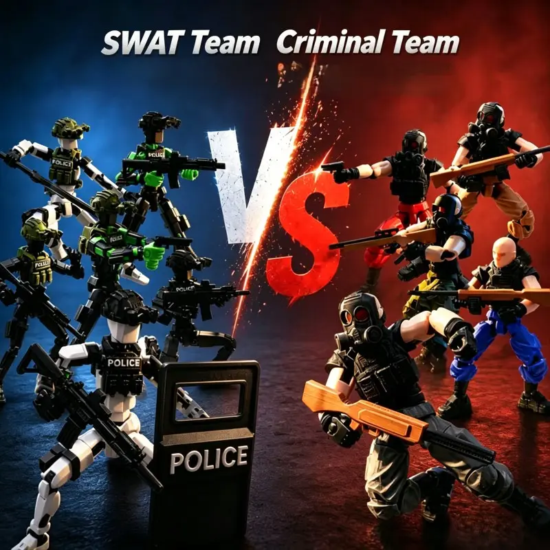 Dummy13 Action Figure Swat Team Vs Thugs Set, Jointed Action Figures, Fully Functional Bendable Joints, Military Model, Petg 3D Printed, Desktop Decoration, Gift
