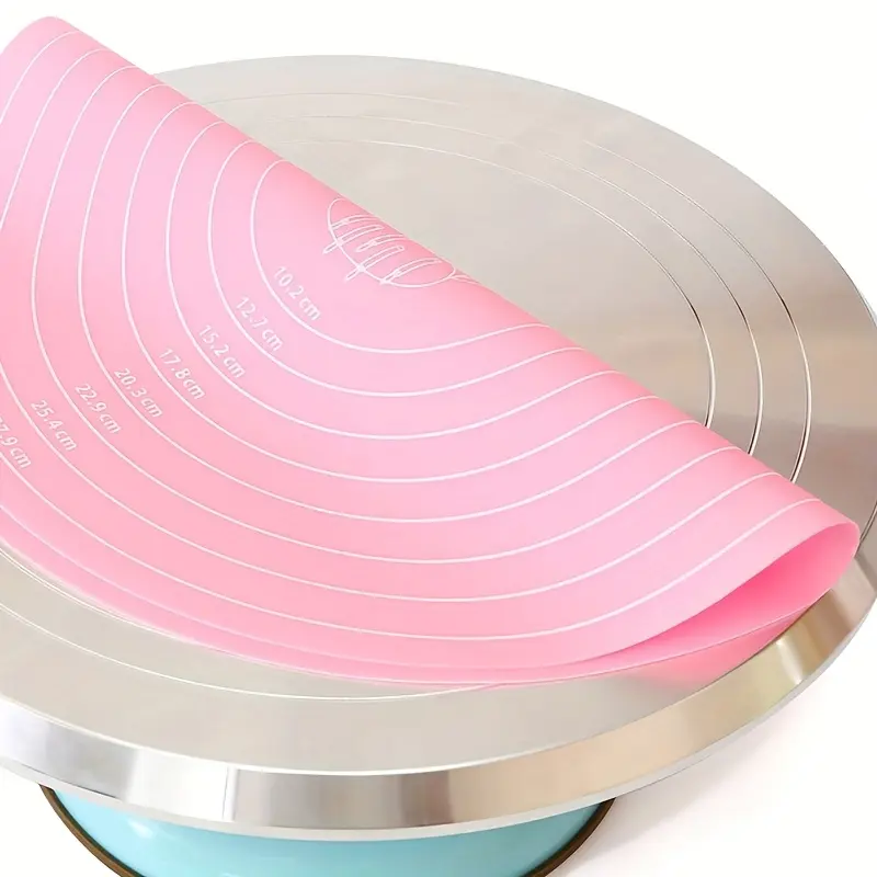 1pc Non-Stick Silicone Pastry Mat for Cake Turntable, with Measurements - Heat Resistant Baking Tool, Baking Essentials, Baking Supplies, Easy Cake Decorating and Baking, Available in Three Colors, Baking Utensils