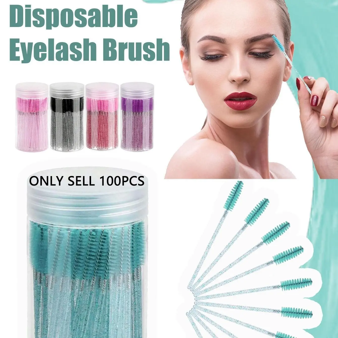 100PCS Disposable Eyelash Brush with Clear Container, Mascara Wands Spoolie Makeup Brushes Applicators Kits for Eyelash Extensions and Eyebrow