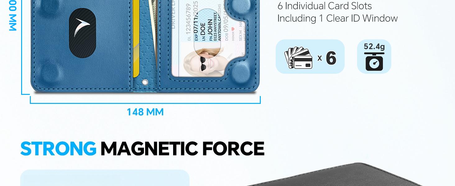 3C9-PHP11  for Wallet with 6 Card Holders, Blocking [Clear ID Window] PU Leather Men Women Folio Magnetic Phone Wallet for iPhone 17/16/15/14/13/12/Plus/Air/Pro/Pro Max Series, Black