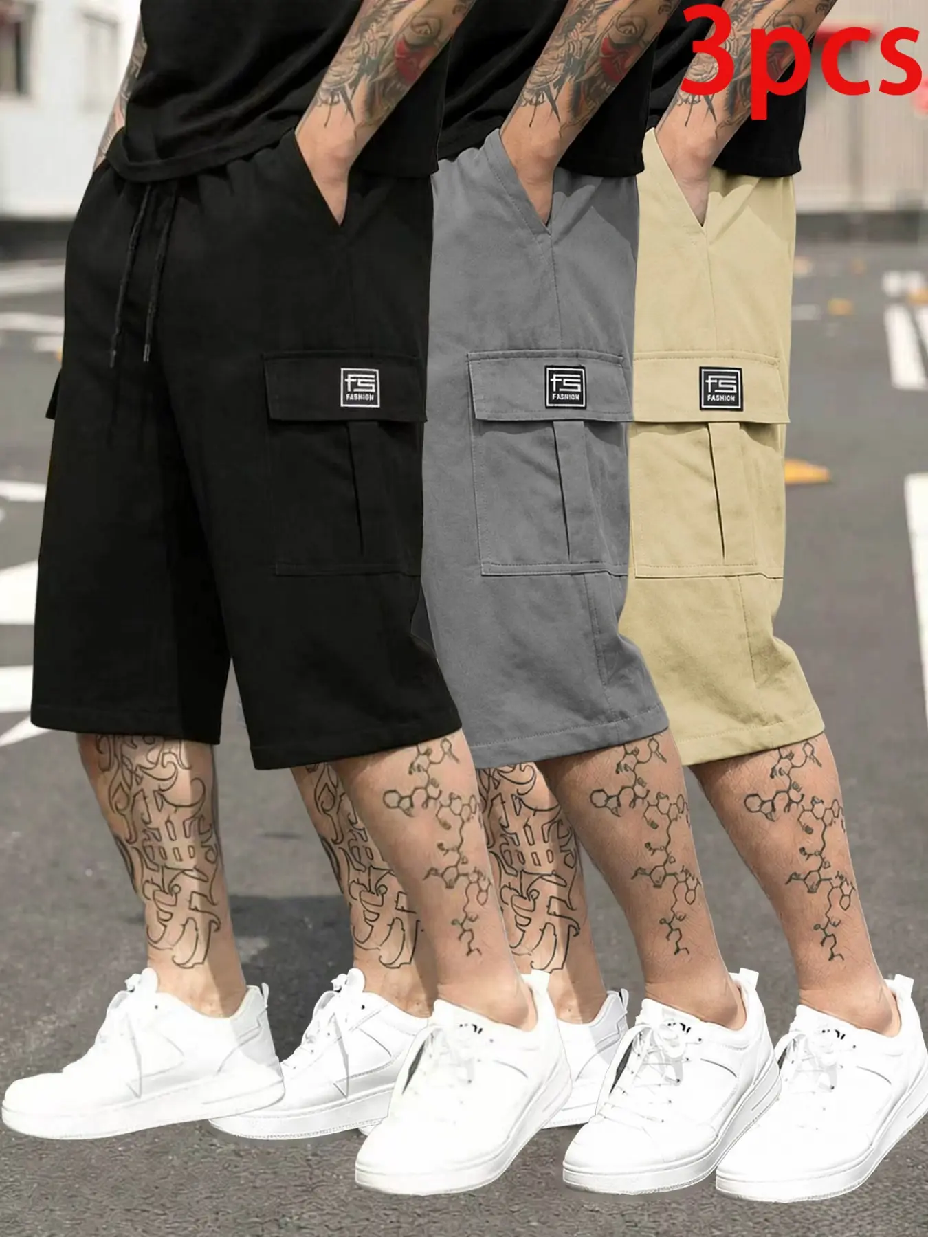 3-Pack Men's Casual Loose Work Pants, Seven-Quarter Length with Practical Large Pockets, Ideal for Daily Wear, Perfect Father's Day Gift