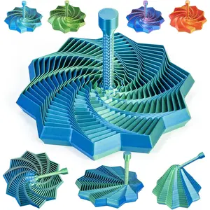 3D Printed Sensory Fidget Star, Dual Motion Fidget Toy with Reinforced Handle, Color-Changing Spiral Finger Toy with Auditory Feedback, ADHD Anxiety Relief Desk Toy for Office Gifts (Blue-Green)fidget toys