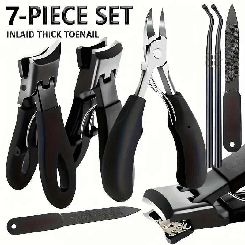 7-piece set of thick nail clippers for the elderly, Nail Clippers For Seniors, wide mouth pliers style big toe nail clipper, suitable for thick and embedded nails, heavy-duty nail clippers, specialized for elderly foot care, Foot Care Products, Nail Tools
