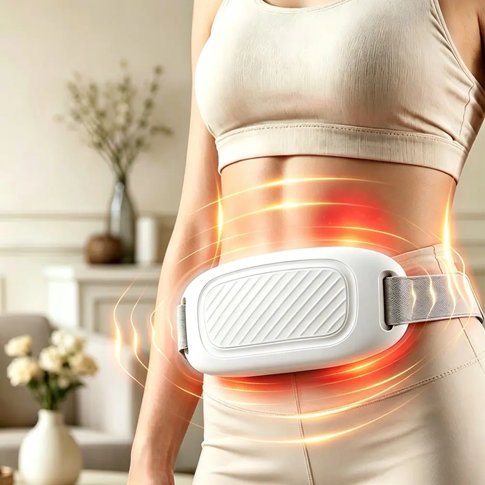 Electric Abdominal Massager with Heat, Cordless Lower Back Massager with 6 Modes 9 Intensities 3 Heat Levels, Portable Heating Pad Body Shaping Device for Belly Waist