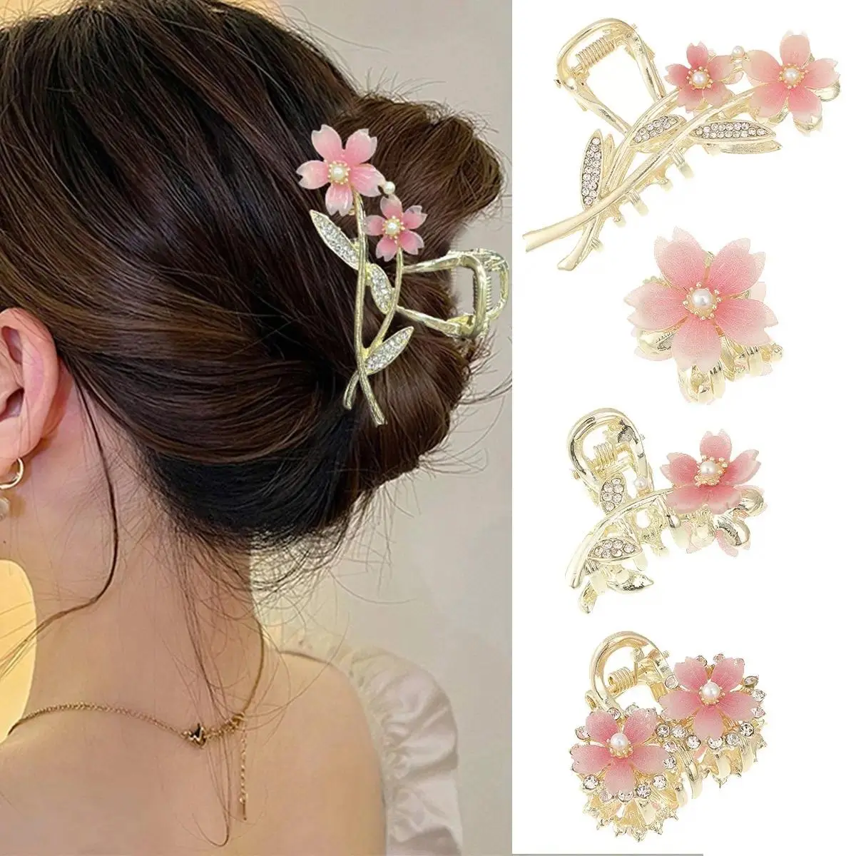4 Pack Hair Claw Clips for Women Girls Strong Hold Hair Clamps Metal Flower Hair Clips Hair Barrettes Fashion Hair Accessories for Long Thick Thin Curly Hair summerwins