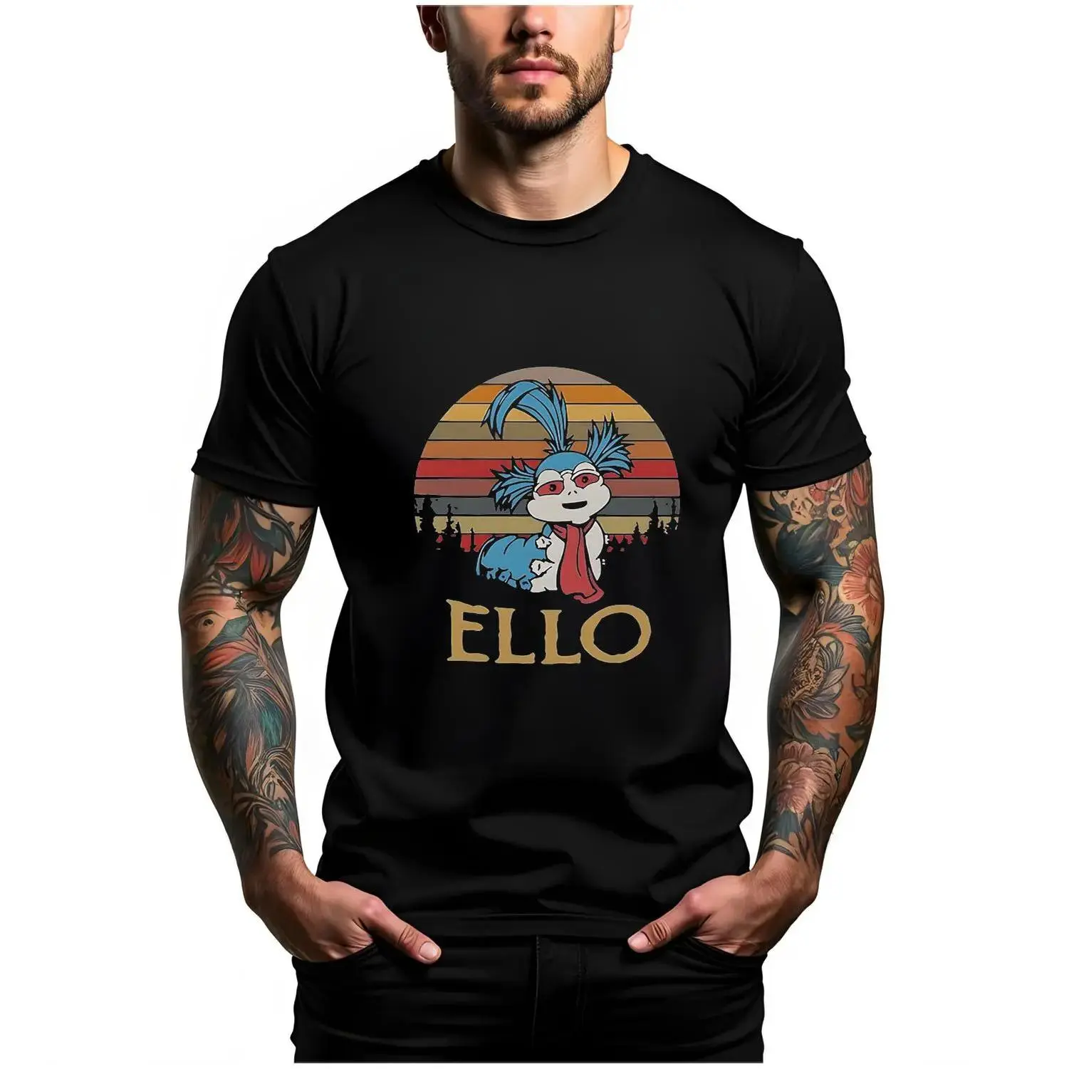 Men's Soft Fabric Sporty Chic Activewear T-Shirt - Retro Labyrinth Movie Graphic Print, Minimalist Crew Neck, Male-Focused Natural Shape, Gender-Neutral Fit, Everyday Wear S Size Option