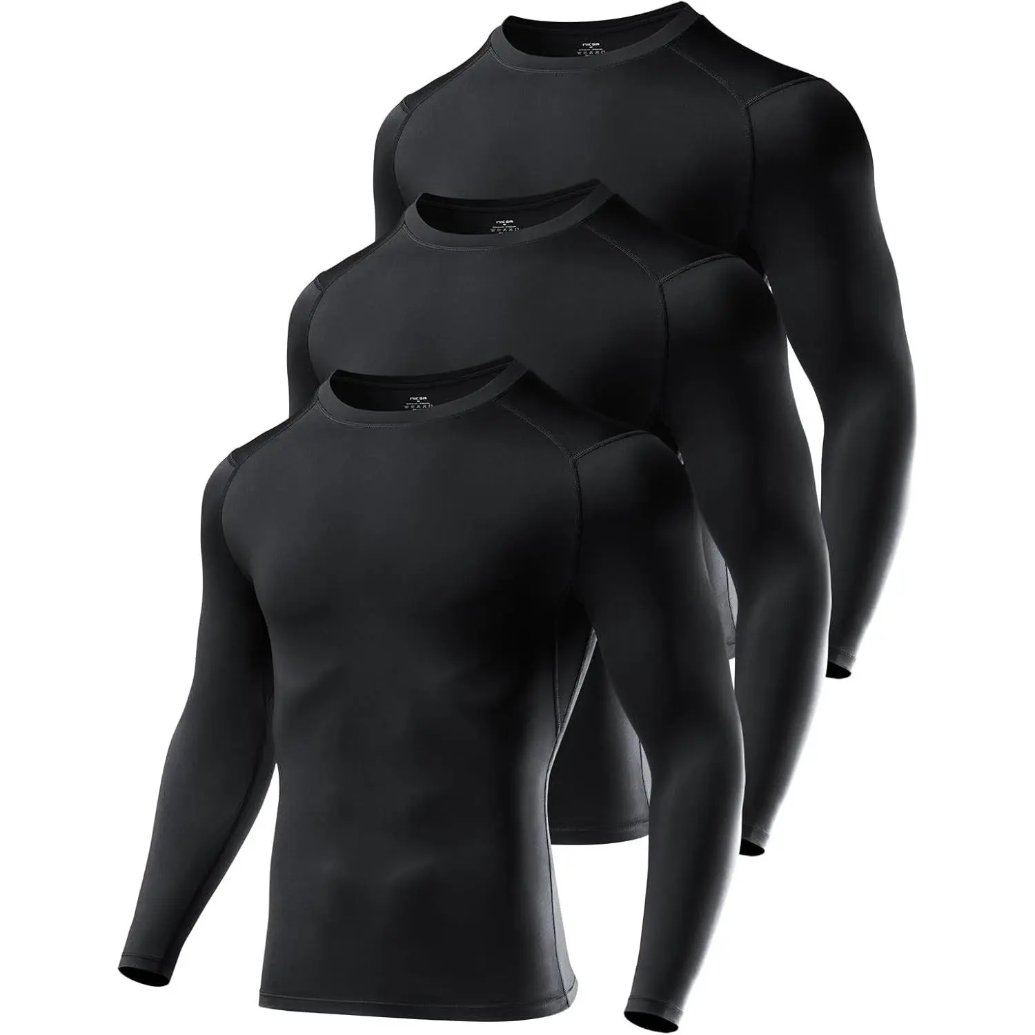 3 Pack Long Sleeve Compression Shirts for Men Cool Dry Athletic Undershirt Workout Tops Base Layer for Running(Gift)