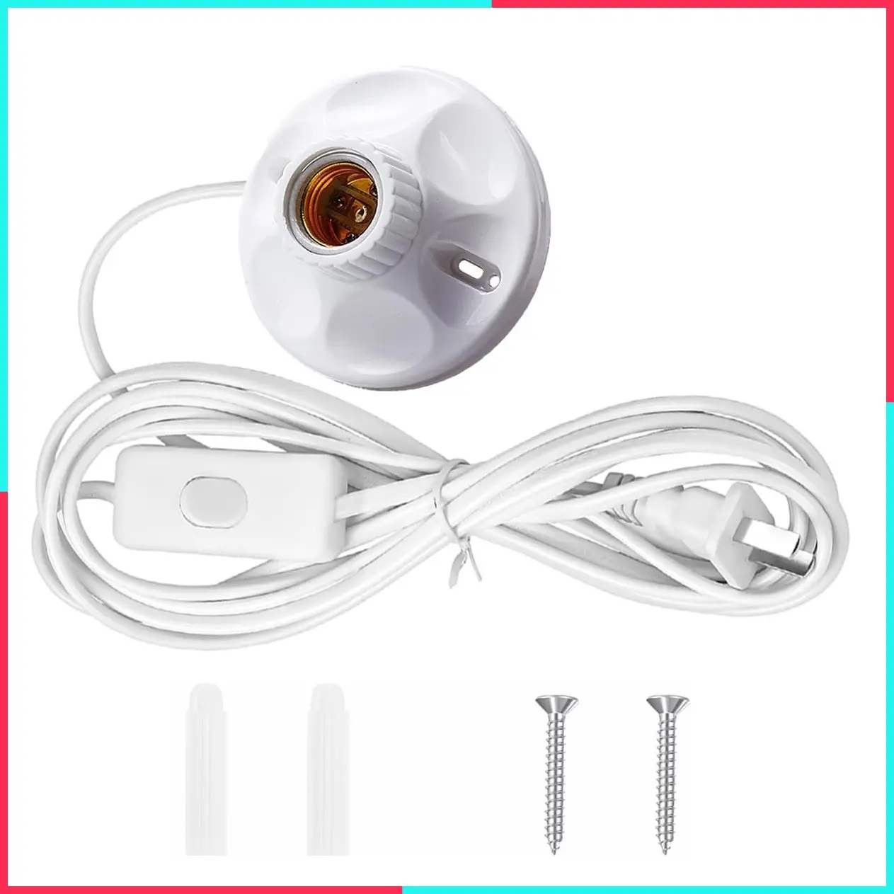 10FT Light Bulb Base with Cord E26/E27 Light Socket with On/Off Switch, 110V-250V Lamp Base for Light Socket with Cord, Light Bulb Socket with Plug-in Lamp Holder Base for Desktop, Include Screw