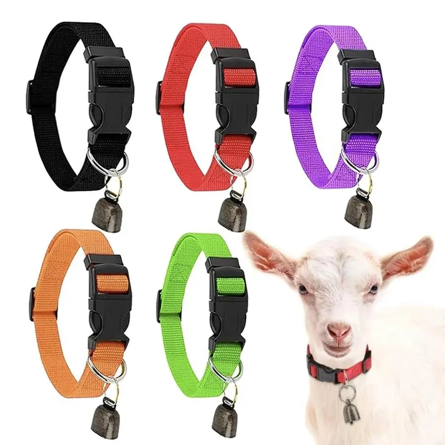 Adjustable Nylon Goat Collars with Copper Bells & Leads, Anti-Lost Durable Set for Grazing Horses & Sheep, Horse/Sheep/Cow, Animal