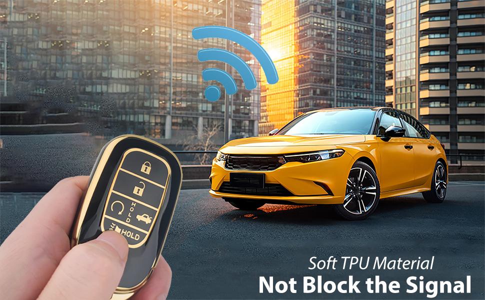 TPU Key Fob Cover with Leather Keychain, Compatible with Honda Accord Civic HR-V CR-V Pilot Sport SI EX EX-L Touring 2022 2023 2024 2025 2026, 4/5 Button, Black