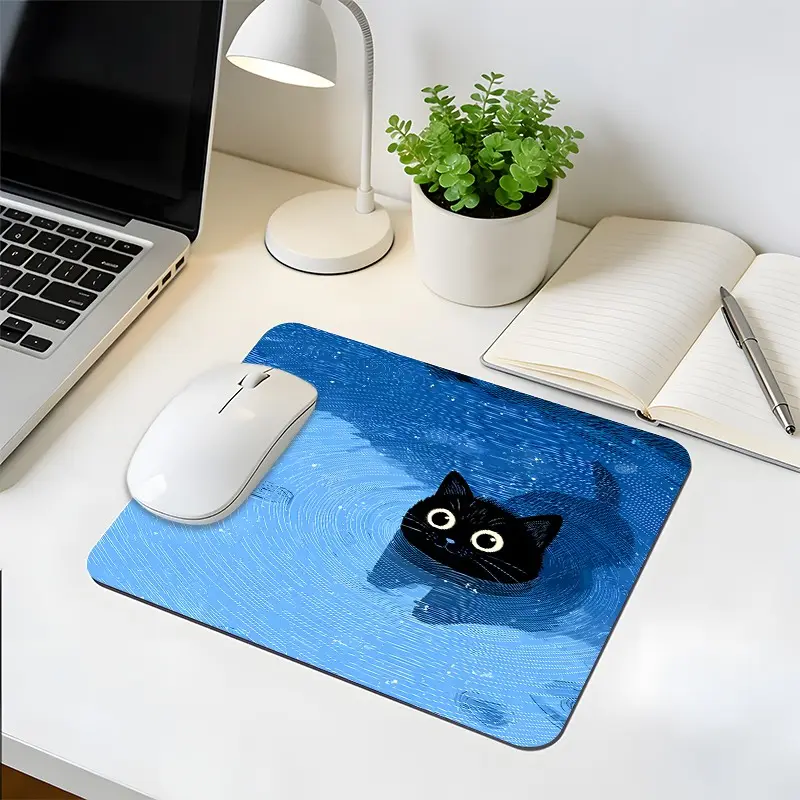 Cute Black Cat Small Square Mouse Pad, Non-Slip Rubber Base Smooth Gaming Desk Pad,Decorative Computer Mouse Pad for Laptop Desktop,Office,Daily Use,Perfect Gift for Students,Gamer,Cat Enthusiasts