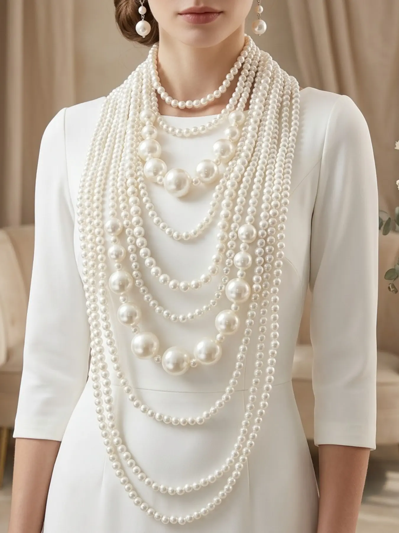 10-Layer Beaded Necklace Earrings Set Vintage Bridal Jewelry Sets Party Fashion Accessories Holiday Gift European Style