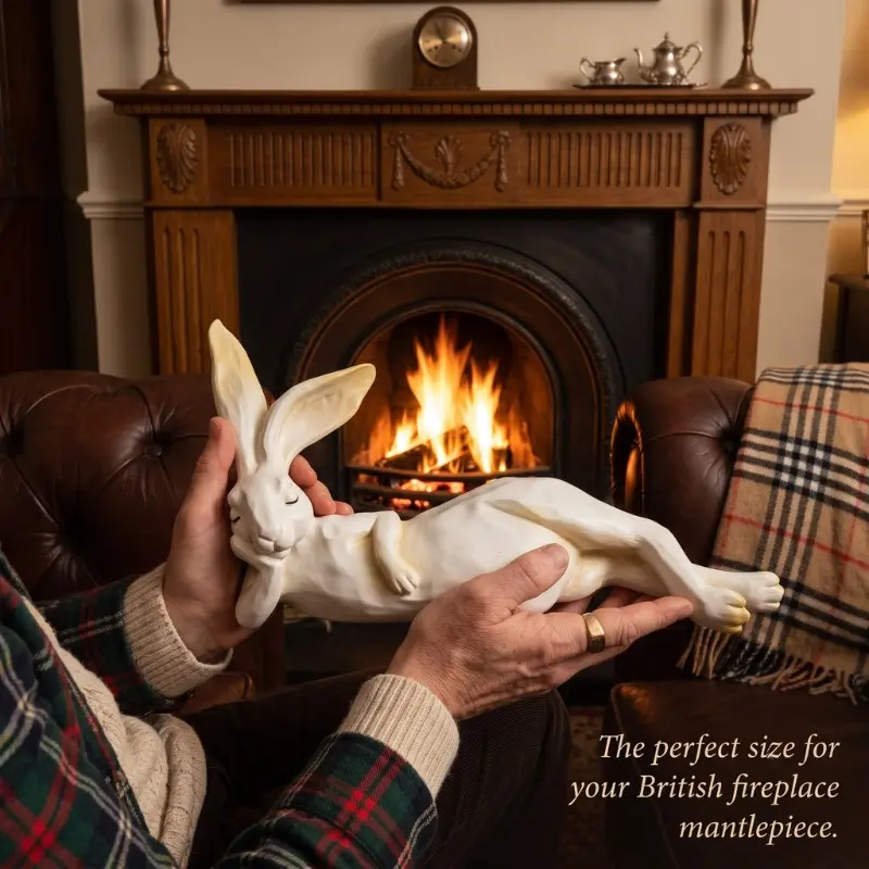 Lazy Sleeping Bunny Resin Figurine, 12.6-Inch Large White Rabbit Statue, Home Decor Sculptures, Cozy Room Aesthetic Decor, Unique Housewarming & Birthday Gift, Ideal for Cottagecore Farmhouse, Living Room, Bedroom & Mantel