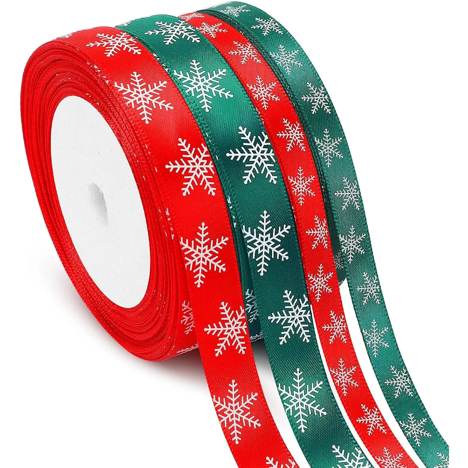 Christmas Ribbons, 4 Rolls 100 Yards Christmas Snowflake Ribbons for  Wrapping, 10mm and 15mm Wide Red and Green Satin Ribbon for Crafts, Fabric Christmas Wrapping Ribbon for Holiday