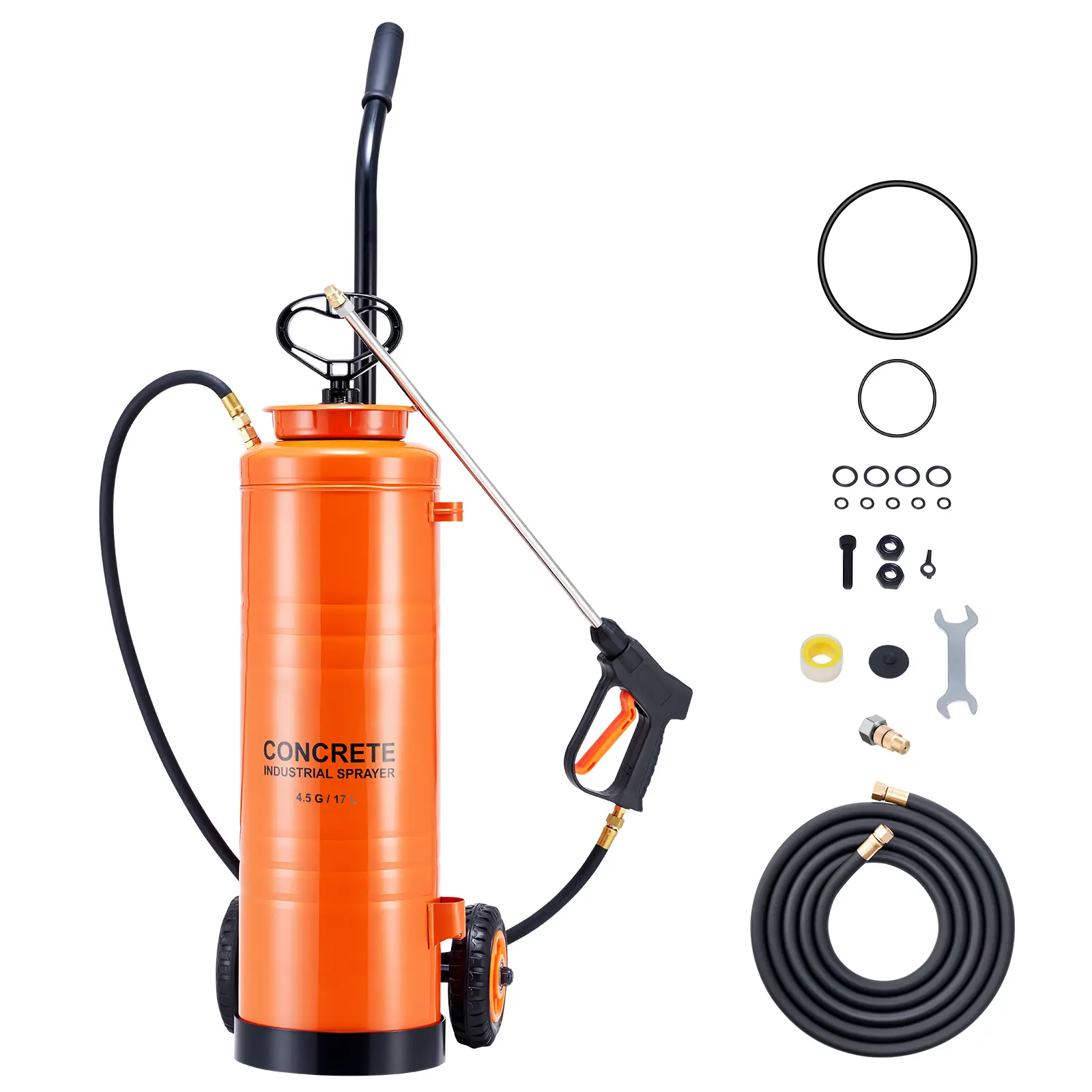 Industrial Sprayer, Stainless Steel Concrete Sprayer with Ergonomic Handle Removable Cart, 25-60 PSI Pressure, Concrete Sealer Sprayers for Form Oils Construction, Ergonomic Spray Gun