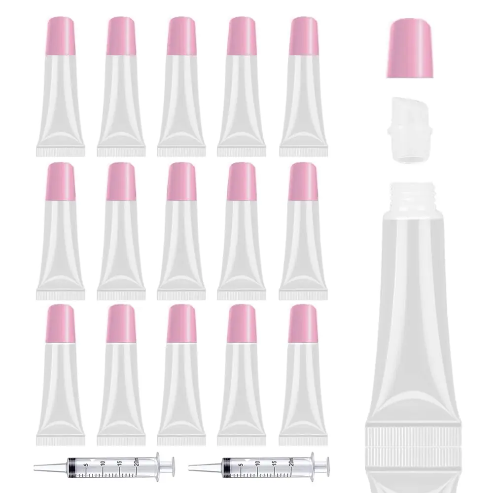 50 count Lip Gloss Tubes Empty 10ml  Cap Lip Gloss Containers Lip Balm Tubes Cute Squeeze Tubes Lipgloss Making Supplies + 2 x 20ml  Tag Labels for Lip Gloss Base