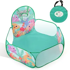 1-PC Cartoon Dinosaur Kids Ball Pit Tent Fence for Toddlers, with Basketball Hoop, Foldable Pop-Up Baby Ball Pit for Girls and Boys Indoor and Outdoor Play, Playhouse Tent (Balls Not Included)