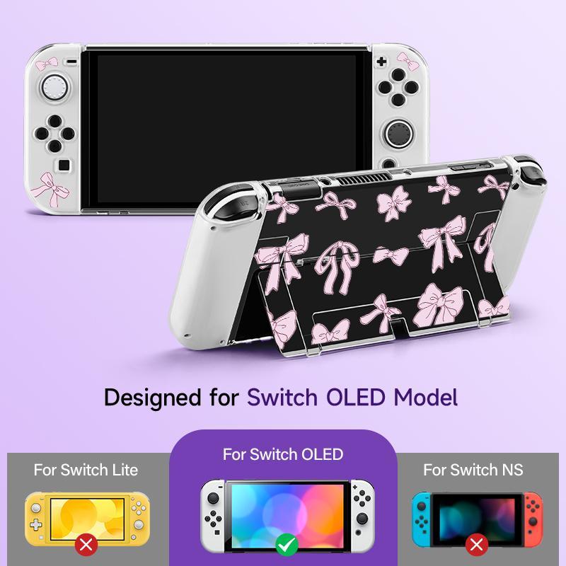 Cute Bow Pattern Game Console Protective Case with Soft Grip, Shockproof Hard Shell Protective Case & Soft Grip, Anti-scratch Console Accessories for Switch OLED