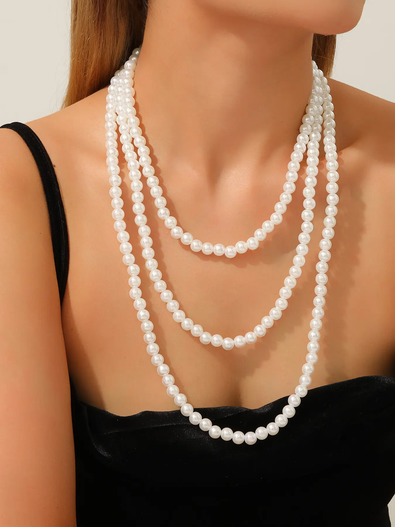Elegant Vintage Adjustable Multi-Layer Pearl Necklace, Long Beaded Costume Jewelry for Women, Perfect for Weddings and Daily Wear