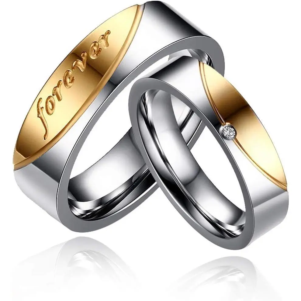 Modern Titanium Couple Promise Rings Set - 6mm Men's, 5mm Women's Wedding Bands, Forever Love Double Design CR058
