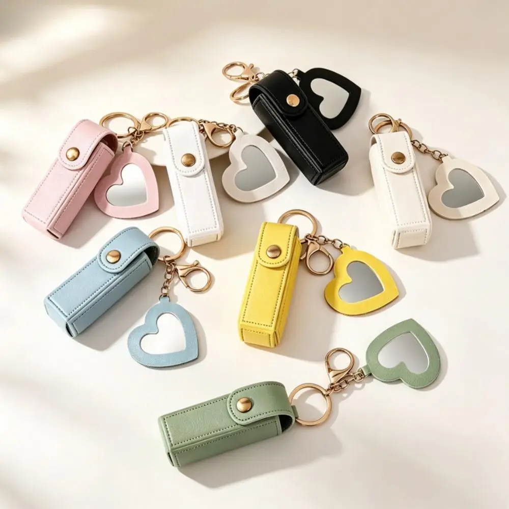 4pcs Romantic Lightweight Plastic Heart Shape Bag Charm - Mini 2-In-1 Faux Leather Lipstick Case Keychain with Mirror, Stain-Resistant 2-In-1 Makeup Storage, Birthday Gift for Teen Girls (Luggage & Bag Accessory)