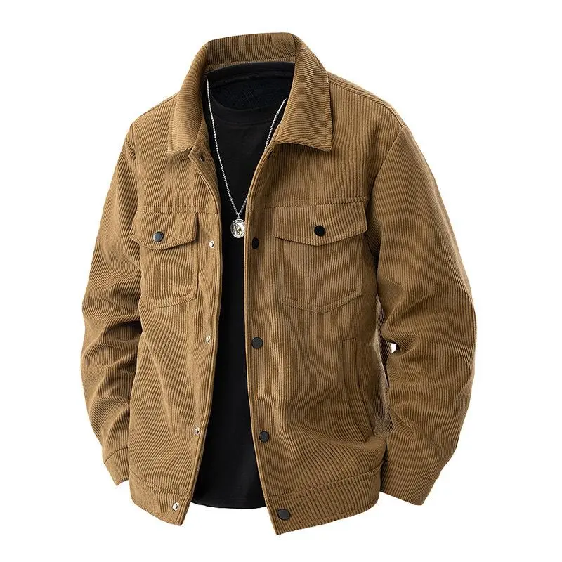 Men Relaxed Fit Corduroy Trucker Jacket, Snap Flap Pockets, Regular & Fleece Lined Warm Coat for Fall Winter Street Wear, Perfect Gift for Boyfriend and Father