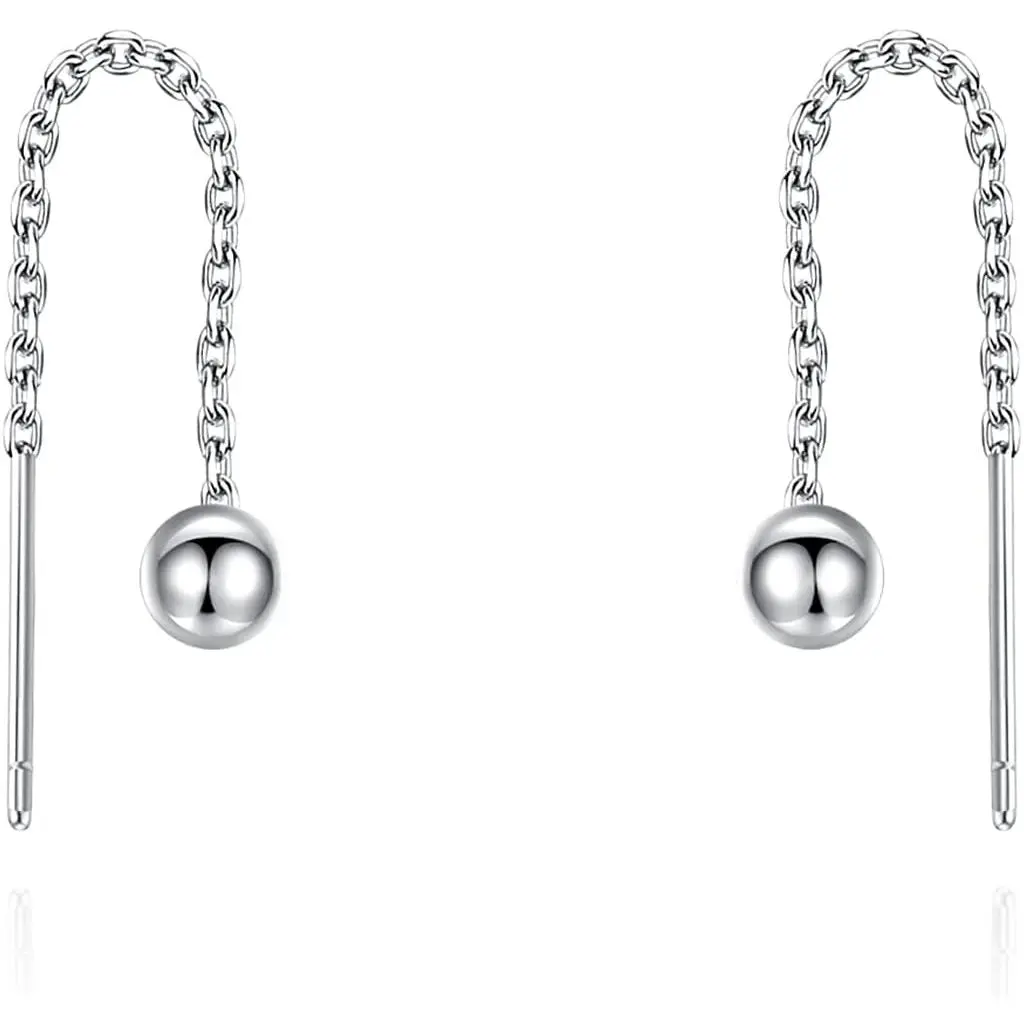 Cute Short Threader Earrings   Black Chain Link Ball Dangle Drop Pull Through Earrings Minimalist